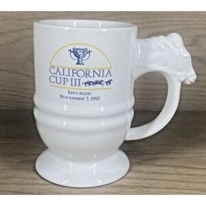 California Cup III Pedestal Porcelain Mug 1992 Horse Racing Jockey Vtg Winners